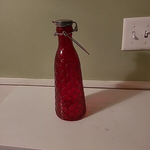 Textured Red Glass Water Bottle